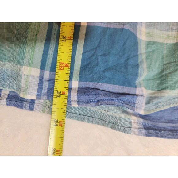 Perry Ellis Shirt Mens 3XLT XXXL Tall Blue Green Plaid 100% Cotton Short Sleeve - Picture 9 of 10